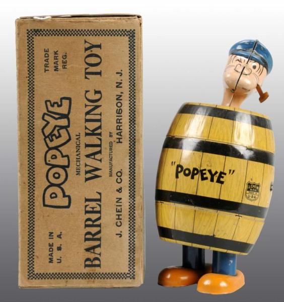 Appraisal: Chein Popeye Barrel Walker Toy in Orig Box Description Tin