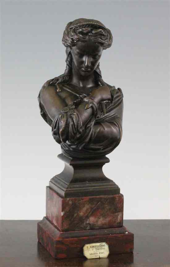 Appraisal: Jean-Baptiste called Auguste Clessinger A bronze bust of a maiden