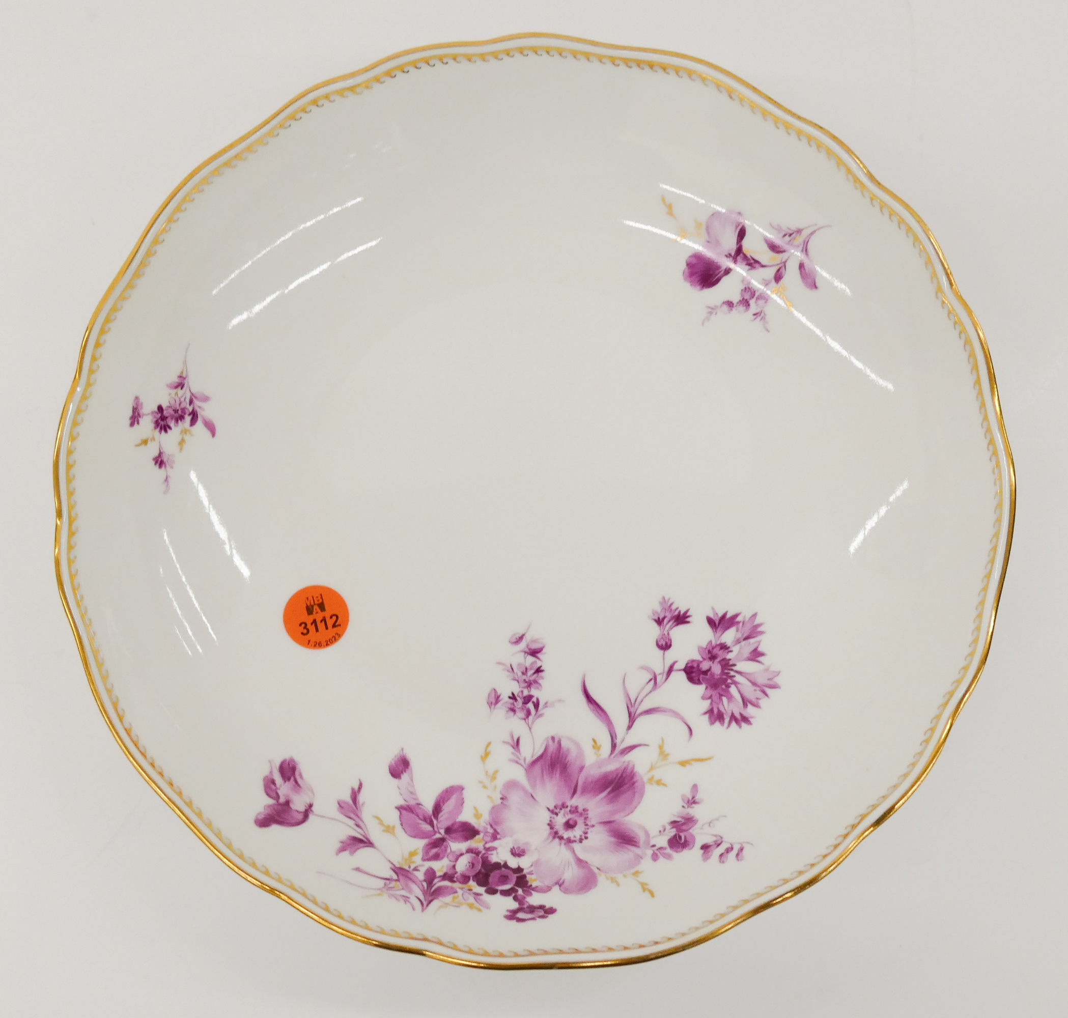 Appraisal: Meissen Pink Flower Porcelain Serving Bowl Gilt decoration and edges