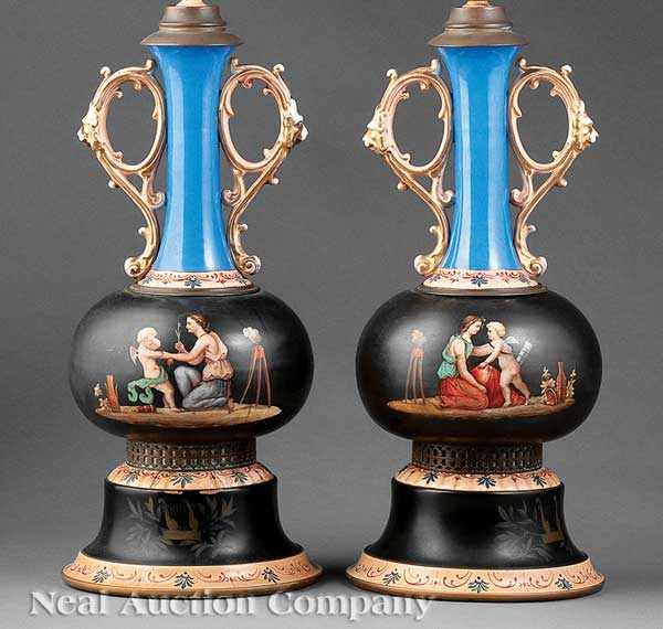 Appraisal: A Pair of Paris Porcelain Gilt and Polychrome Vases th