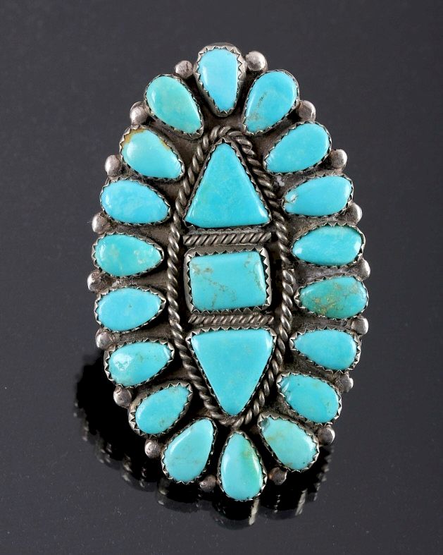 Appraisal: Navajo Sterling Silver Turquoise Petit Point Ring This is a