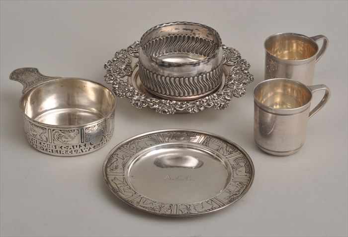 Appraisal: WILLIAM B KERR CO INITIALED SILVER BABY PORRINGER AND STAND