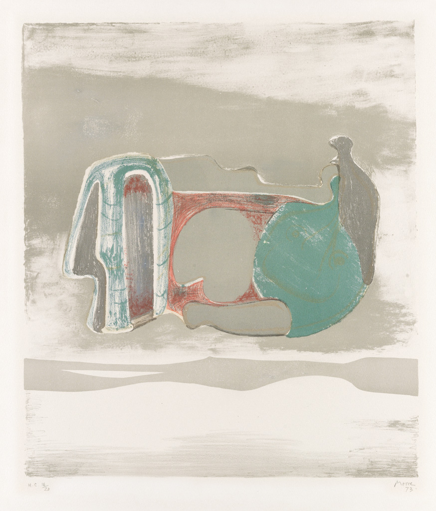 Appraisal: HENRY MOORE Recling Figure with Sky Background Color lithograph x