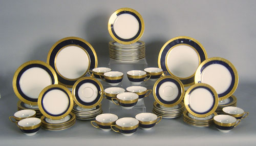 Appraisal: Rosenthal porcelain dinner service with cobalt and gilt bands