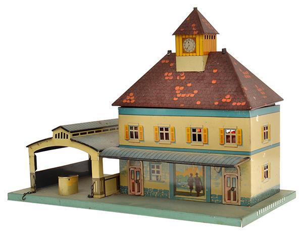 Appraisal: BING O GAUGE TINPLATE STATION German two storey with removable