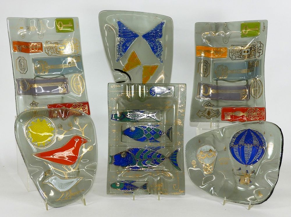 Appraisal: PC Higgins MCM Modern Ashtray Art Glass Group United States