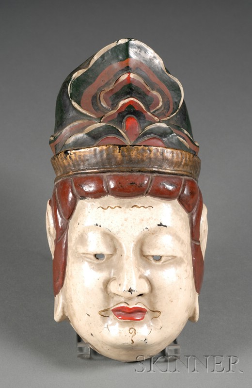 Appraisal: Mask Japan th century polychrome papier-mache in the form of