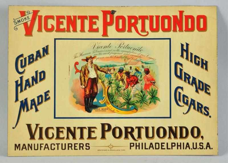 Appraisal: Tin Vicente Portuondo Sign Description Circa Manufactured by Sentenne Green