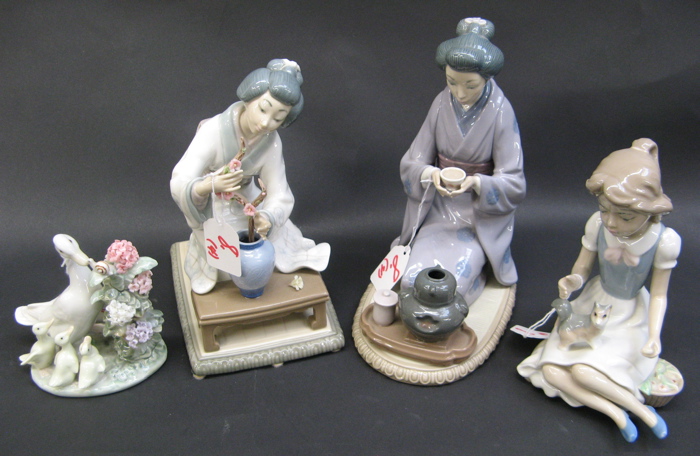 Appraisal: THREE LLADRO FIGURINES plus a fourth marked Cascades made in