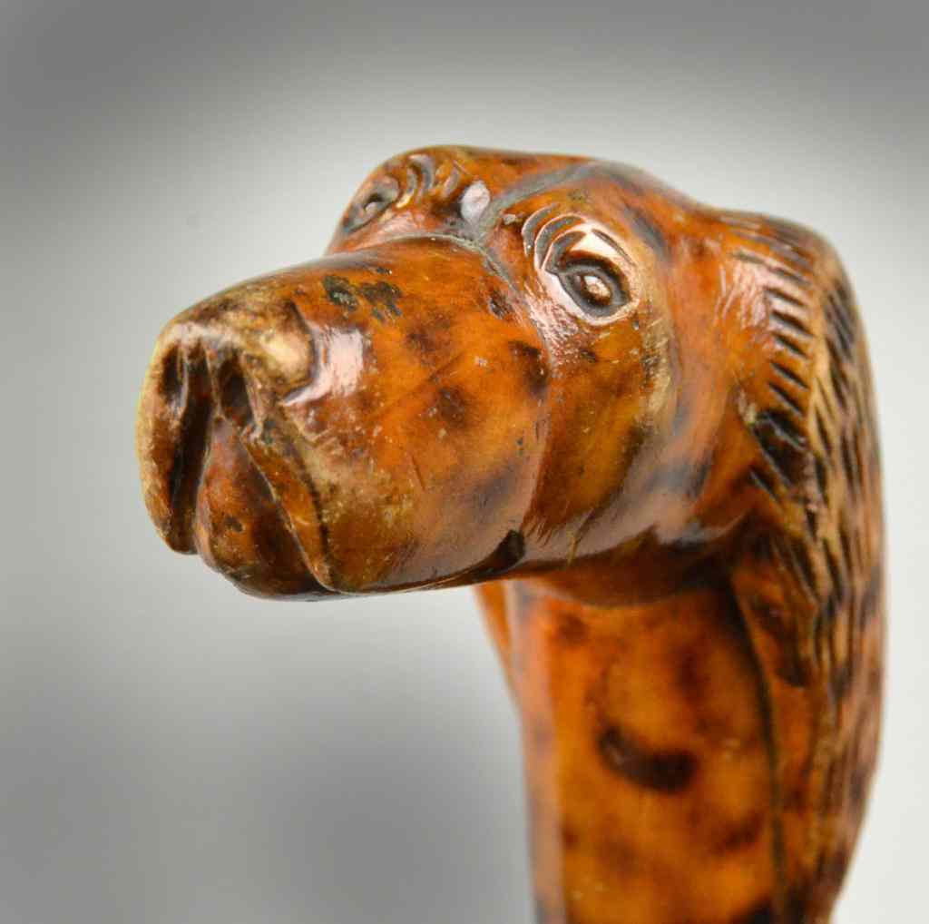 Appraisal: Carved Figural Cane with Dog-head HandleFinely carved can having eagle