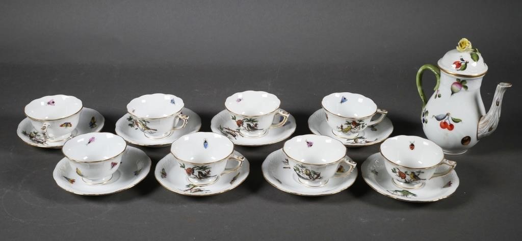 Appraisal: HEREND ROTHSCHILD DEMITASSE CUPS TEAPOTSet of demitasse cups and saucers