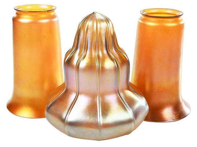 Appraisal: Three Quezal Art Glass Shades American th century opaque gold