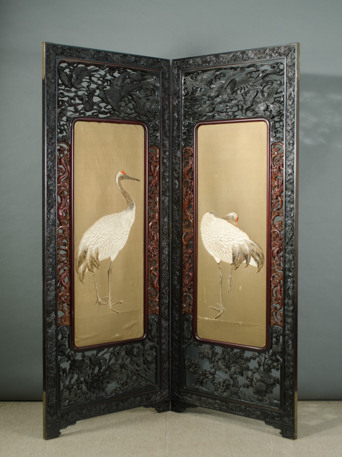 Appraisal: JAPANESE EXPORT TWO-PANEL FLOOR SCREEN Meiji era c - each