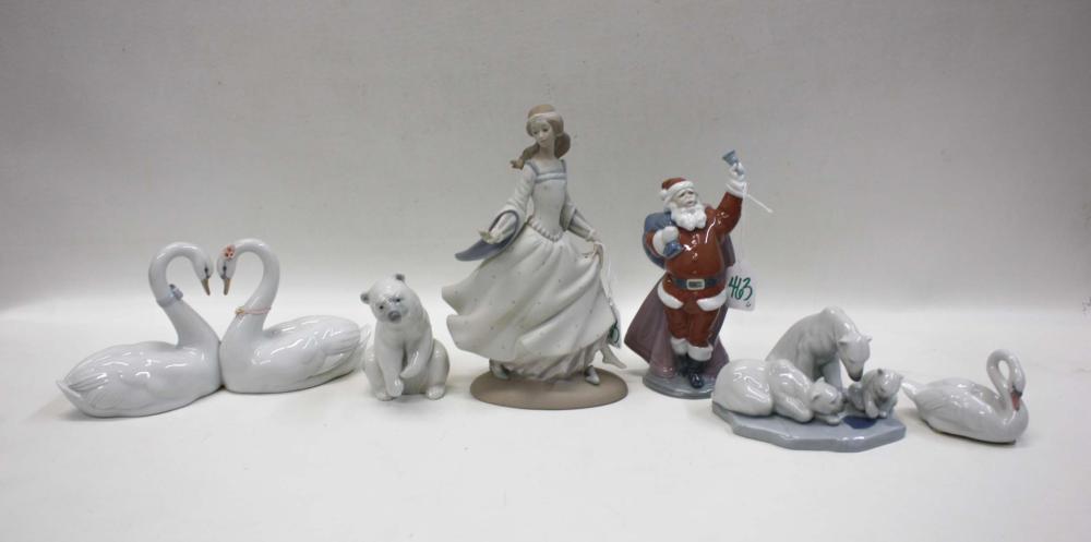 Appraisal: SIX LLADRO PORCELAIN FIGURINES comprised of bisque Cinderella Jolly Santa