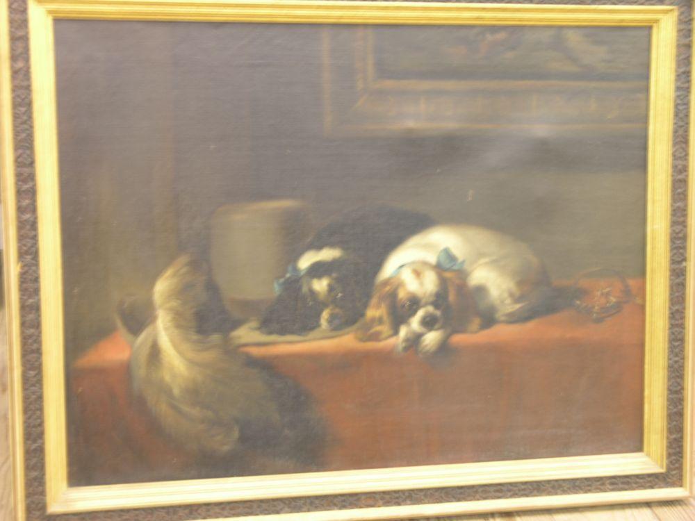 Appraisal: An unsigned oil on canvas - two Cavalier King Charles