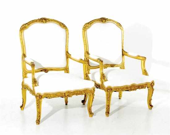 Appraisal: Fine pair Louis XV style carved giltwood fauteuil a la