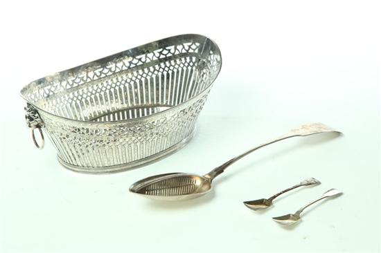 Appraisal: FOUR PIECES OF SILVER Nineteenth century French reticulated basket ''h