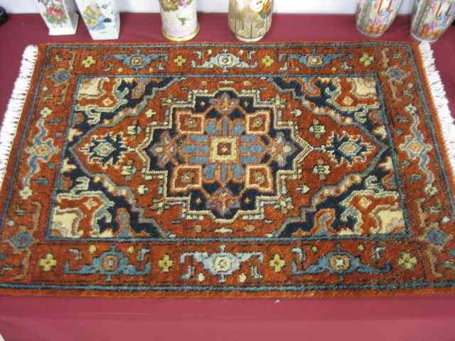 Appraisal: Heriz Persian Handmade Mat geometricdesigns good colors ' x '