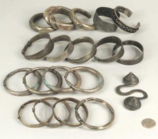 Appraisal: Group Chinese Miao Culture Silver Bracelets Group of eighteen Chinese