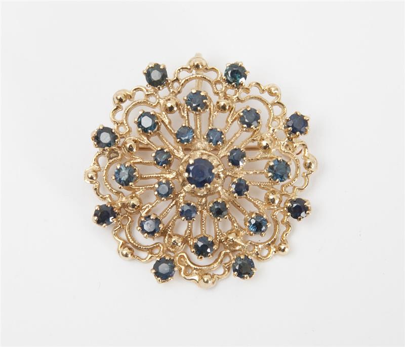 Appraisal: K GOLD AND SAPPHIRE PENDANT PIN in diam grams Estimate