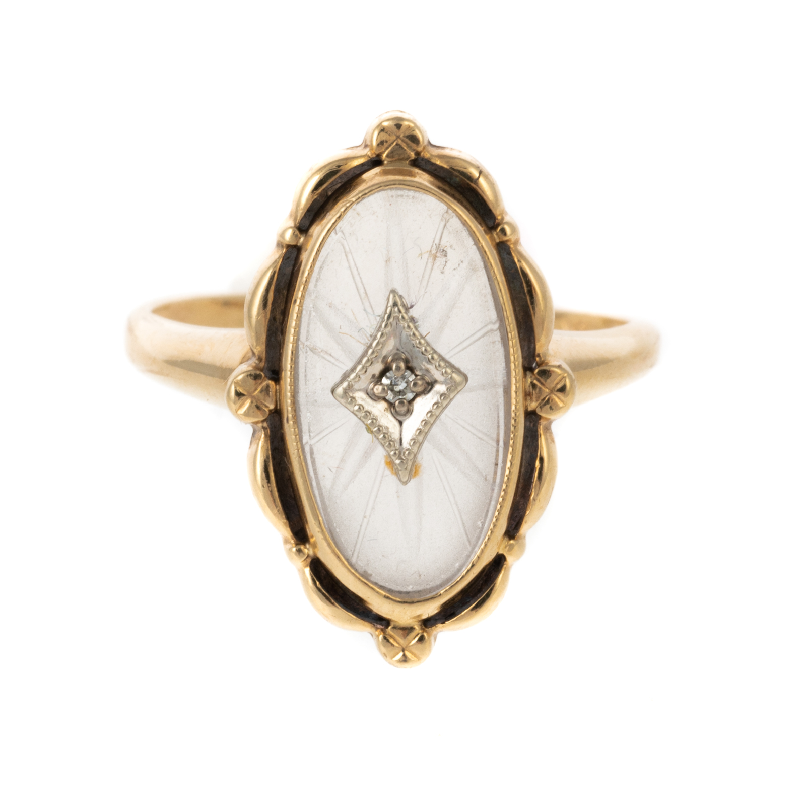 Appraisal: AN ART DECO CAMPHOR GLASS RING IN YELLOW GOLD K