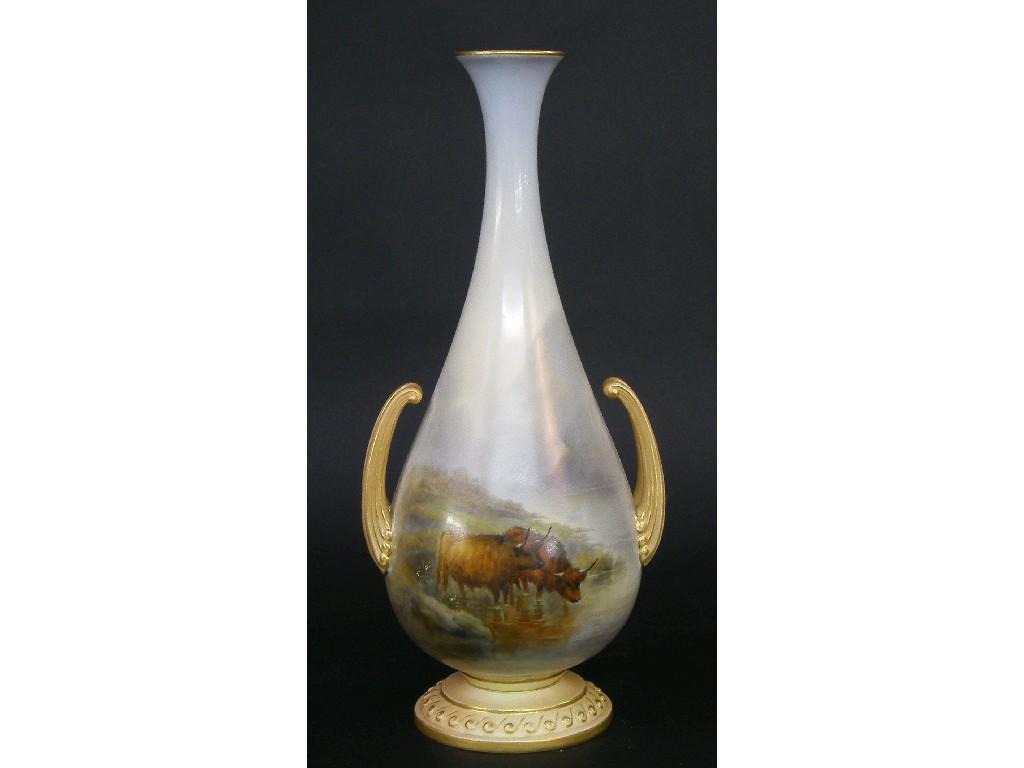 Appraisal: Slender Royal Worcester twin handled bottle vase by John Stinton