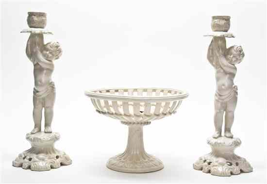 Appraisal: An Italian Porcelain Table Garniture comprising two candlesticks the candle