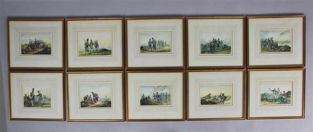 Appraisal: ORLANDO NORIE BELGIAN - SERIES OF TEN MILITARY WATERCOLORS Watercolor