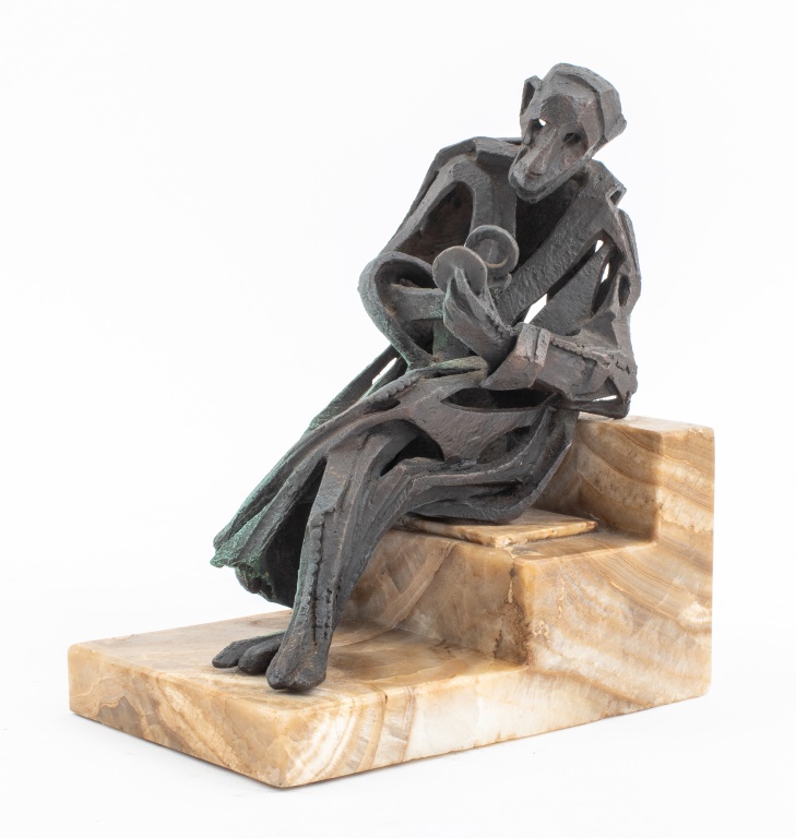 Appraisal: BRUTALIST 'THE COLLECTOR' BRONZE SCULPTURE Brutalist 'The Collector' figural statue