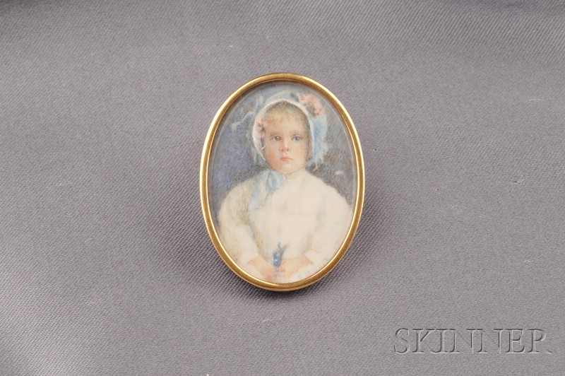 Appraisal: Edwardian Portrait Miniature Brooch Marcus Co with watercolor depiction of