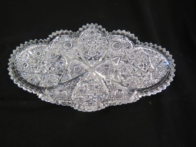 Appraisal: Cut Glass Oval Dish four petal starburst designs x brilliant