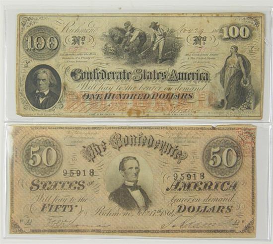 Appraisal: Two Confederate Notes Note - issued Nov has interest paid