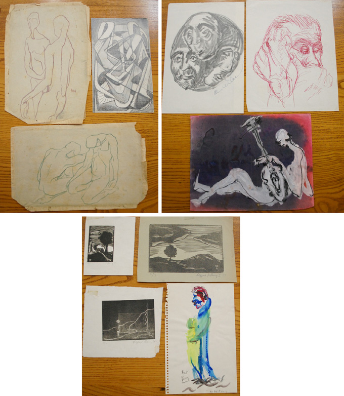 Appraisal: NORTHWEST SCHOOL ART THREE LINOCUTS AND SEVEN SKETCHES ON PAPER