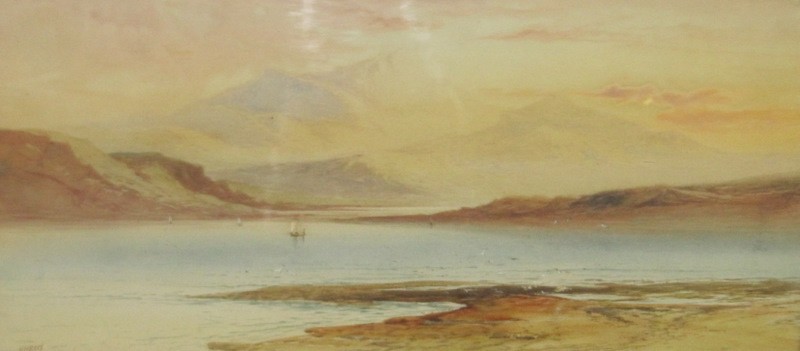 Appraisal: Lot comprising a watercolour coastal landscape indistinctly signed