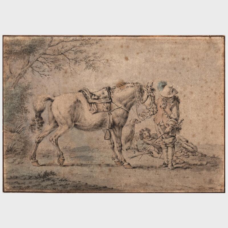 Appraisal: Philips Wouwerman - Horse and Rider Ink and watercolor on