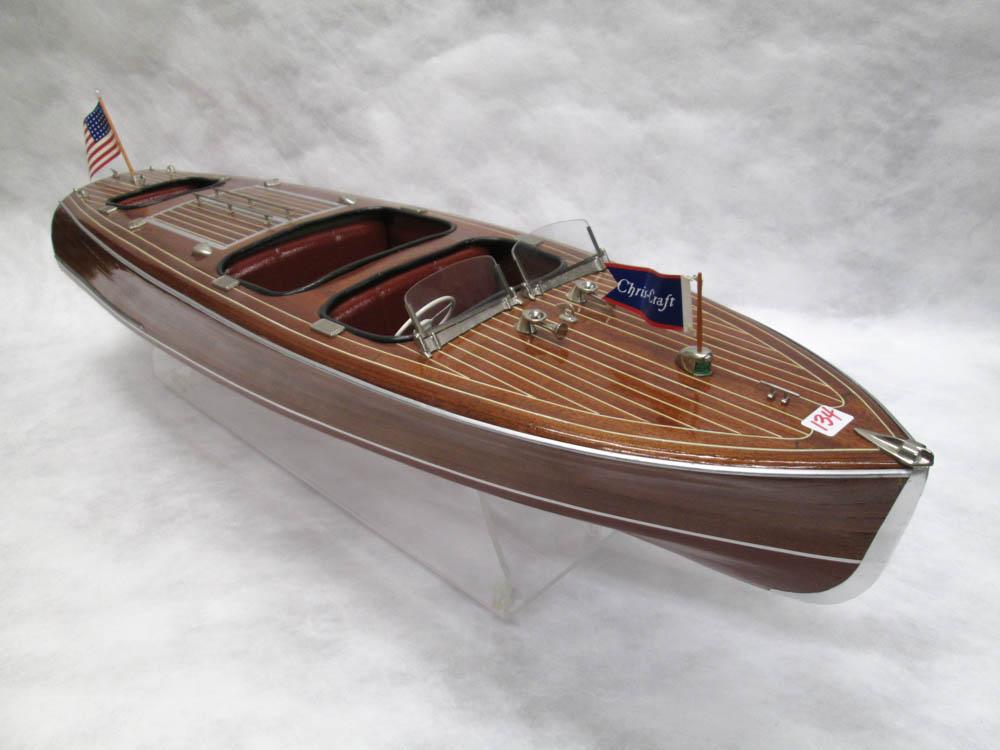 Appraisal: HISTORIC BOAT MODEL a Chris-Craft triple cockpit mahogany barrel back