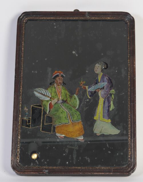 Appraisal: A reverse painted chinoiserie mirror painted with seated Chinese gentleman