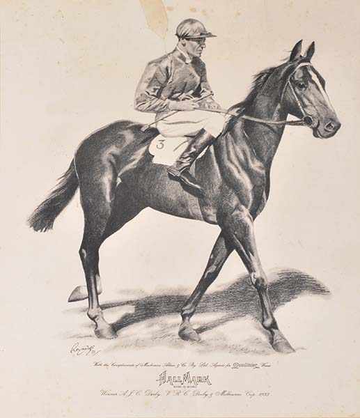 Appraisal: PRINT OF MELBOURNE CUP WINNER HALLMARK by 'Reynolds with compliments