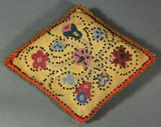 Appraisal: Native American beaded hide pin cushion Native American beaded hide