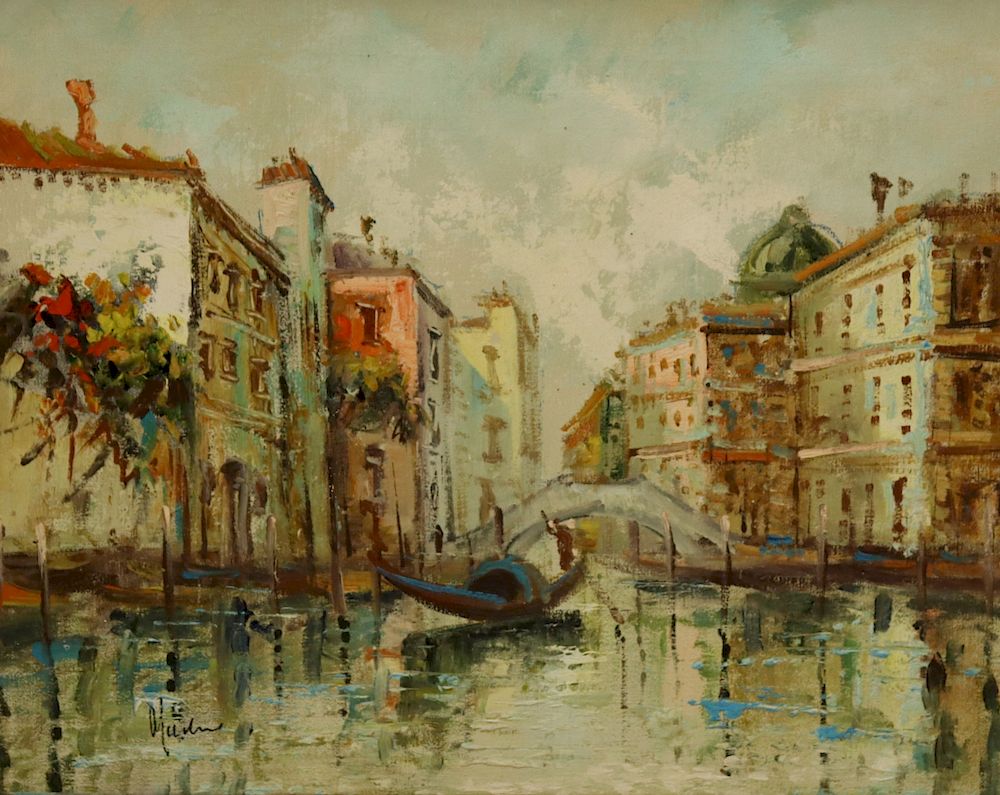 Appraisal: ILLEGIBLY Signed Oil On Canvas Venetian Canal Signed and from