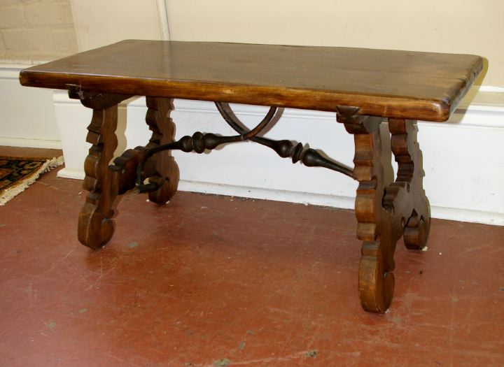 Appraisal: Spanish-Style Fruitwood Iron-Mounted Coffee Table by Simon Loscertales Madrid the