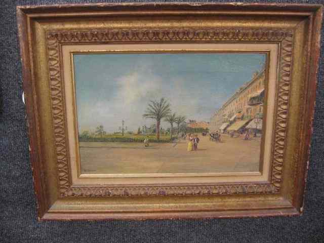 Appraisal: E Shaw oil Cityscape with figures along astreet circa possibly