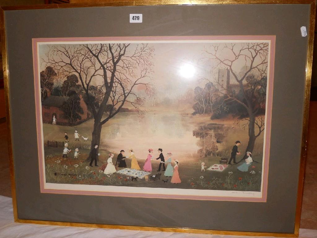 Appraisal: A signed coloured print by Helen Bradley showing an Edwardian