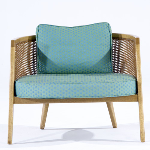 Appraisal: HARVEY PROBBER Lounge chair with caned back and fabric-upholstered cushions