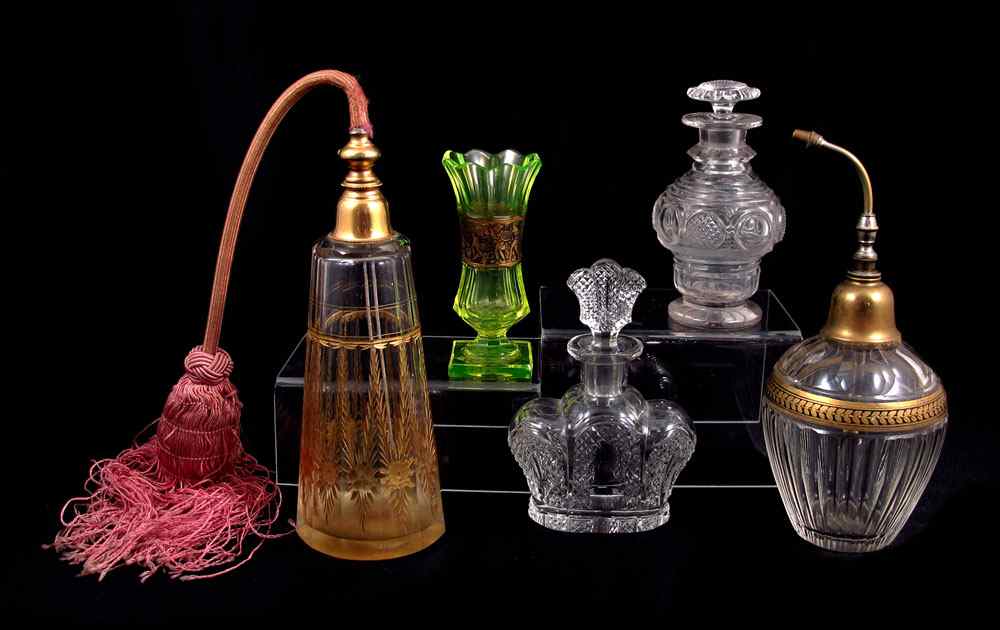 Appraisal: PIECE COLLECTION BOHEMIAN GLASS INCLUDE MOSER Moser vaseline glass vase