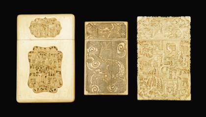 Appraisal: Three Chinese export elephant ivory card cases canton th century