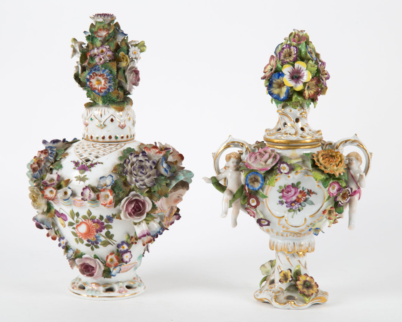 Appraisal: Two German porcelain potpourri urns late th early th century