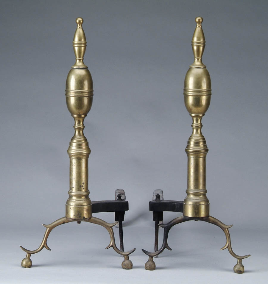 Appraisal: PAIR OF LEMON TOP ANDIRONS Spurred legs with ball feet