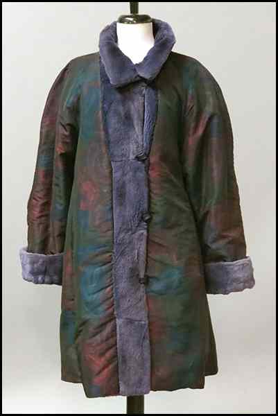 Appraisal: PURPLE SHEARED BEAVER REVERSIBLE SWING COAT Reverses to a multi-colored