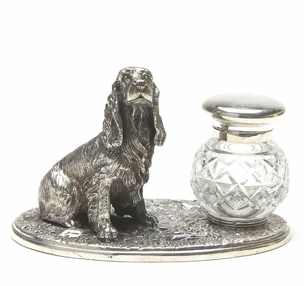 Appraisal: A plated figural inkstand after the antique Depicting a Setter